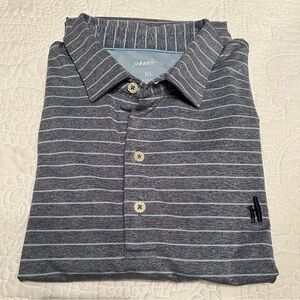 Johnnie-O Men's Grey & Blue Striped Polo Shirt XL **LIKE NEW**
